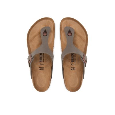 10. Birkenstock Gizeh Birko-Flor Nubuck Stone Regular Women's Flip-Flops Gray-Beige Wide (43391)