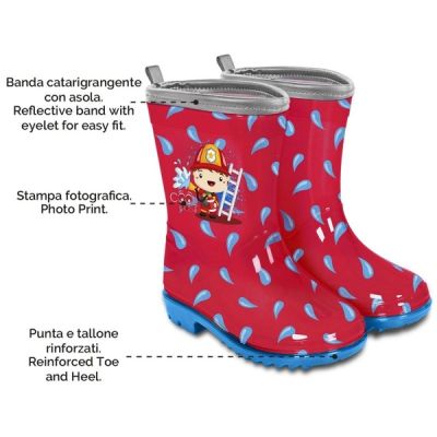 7. Perletti children's rain boots little fireman for boys