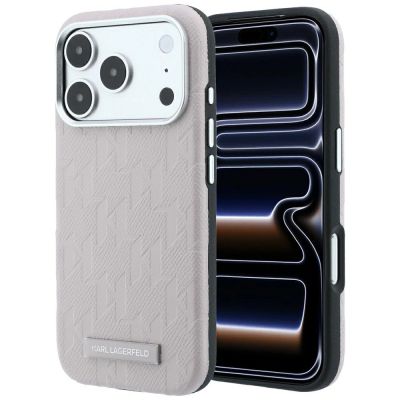 Karl Lagerfeld Grained Mono Resin Logo MagSafe Case for iPhone 17 Pro Max / 18 Pro Max - Pink