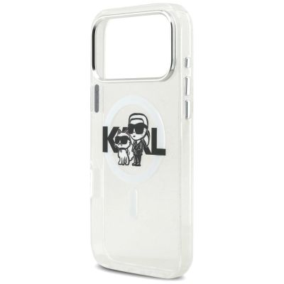 6. Karl Lagerfeld IML Glitter Karl & Choupette Sketch Logo MagSafe Case for iPhone 17 Pro Max - Clear