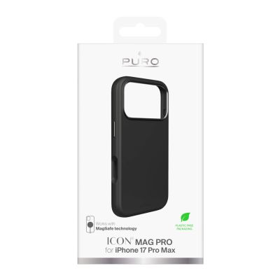 2. Puro Icon Mag Pro Liquid Silicone Case for iPhone 17 Pro Max, MagSafe Compatible, with Camera Protection and Aluminum Buttons - Black