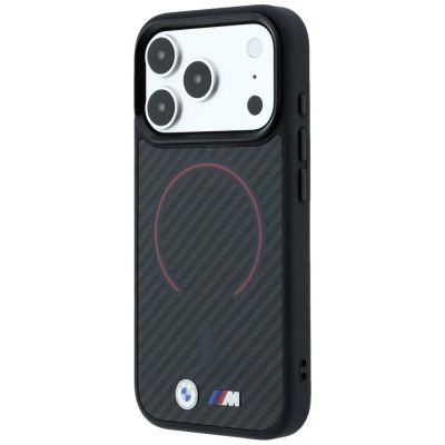 2. BMW M Kevlar Red Print Ring Metal Logo MagSafe Case for iPhone 18 Pro / 17 Pro - Black