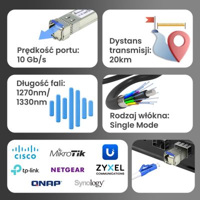8. Extralink SFP+ WDM SFP+ 10G 10Gbps 1270/1330nm module, single mode, 20km, LC, DOM, pair