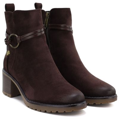 4. Women's suede ankle boots on a block, brown Potocki SZ12527