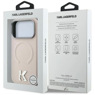 8. Karl Lagerfeld Grained Embossed Ring & Kameo Logo MagSafe Case for iPhone 18 Pro Max / 17 Pro Max - Beige