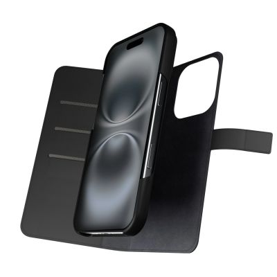 2. Puro Wallet Detachable MagSafe 2in1 PU Leather Case with Flap and Wallet for iPhone 16 Pro - Black