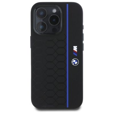 3. BMW Silicone Hexagon Blue Line MagSafe iPhone 16 Pro Case - Black