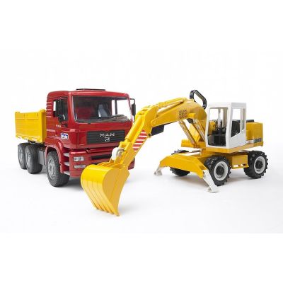 2. Toy: MAN TGA dump truck with BRUDER excavator