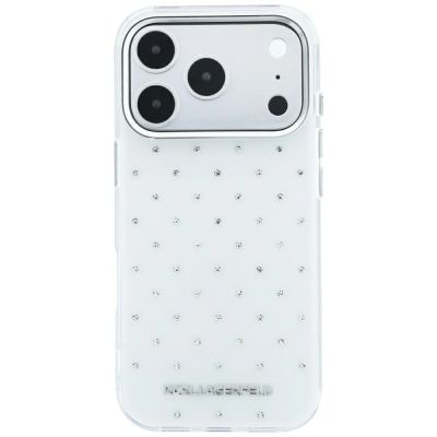 3. Karl Lagerfeld IML Rhinestones Allover and Electroplated Logo Case for iPhone 17 Pro / 18 Pro - White