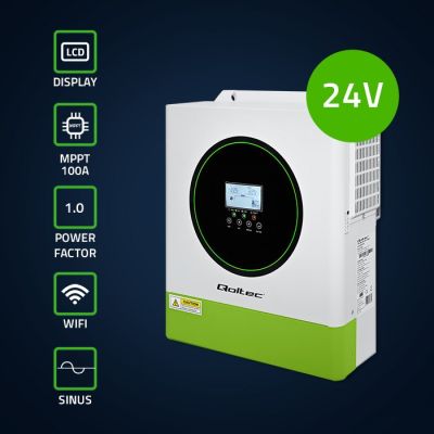 2. Qoltec Hybrid Off-Grid Solar Inverter 3500W | 100A | 24V | MPPT | BMS | Wi-Fi option | Sinus | Power factor 1.0