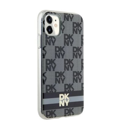 2. DKNY IML Checkered Mono Pattern & Printed Stripes MagSafe Case for iPhone 11 / Xr - Black