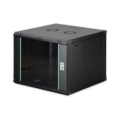10. DYNAmic 19" 9U rack 600x600 wall-mounted network cabinet, glass door, black, undivided, assembled, 60kg