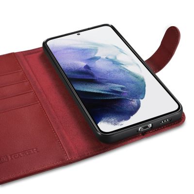 2. iCarer Haitang Leather Wallet Case Leather Case for Samsung Galaxy S22 + (S22 Plus) Wallet Housing Cover Red (AKSM05RD)