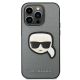 3. Karl Lagerfeld Saffiano Karl's Head Patch Case for iPhone 14 Pro - Silver