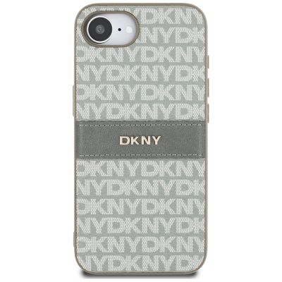 3. DKNY Repeat Texture Pattern with Tonal Stripe iPhone 16e Case - Beige