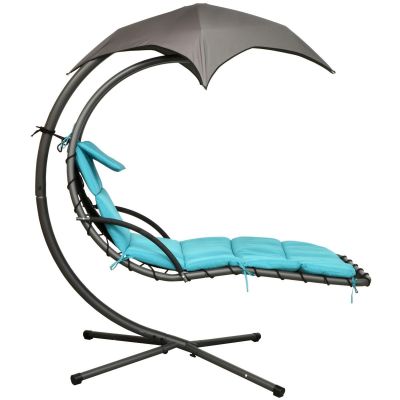 2. LIZBONA ROCKING CHAIR SWING WITH UMBRELLA 190X117X195CM GREY TURQUOISE