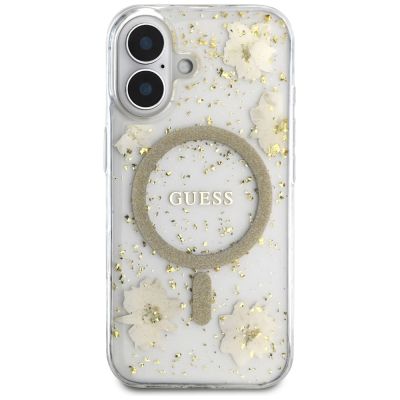 3. Guess Resin Flowers Glitter MagSafe iPhone 16 Case - Beige
