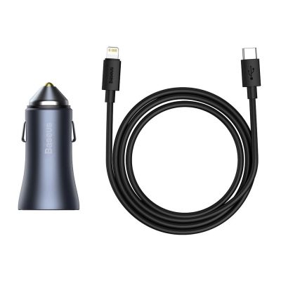 2. Baseus Golden Contactor Pro fast car charger USB Type C / USB 40 W Power Delivery 3.0 Quick Charge 4+ SCP FCP AFC + USB Type C cable - Lightning gray (TZCCJD-B0G)