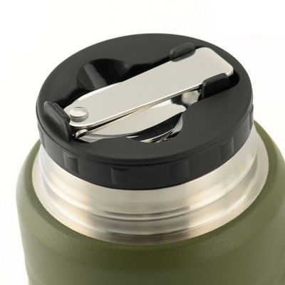 6. M-TAC Olive stainless steel lunch thermos with spoon, capacity 750 ml.