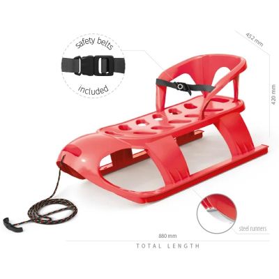 6. PLASTIC SLED WITH BACKREST 88x45x42CM BLUE