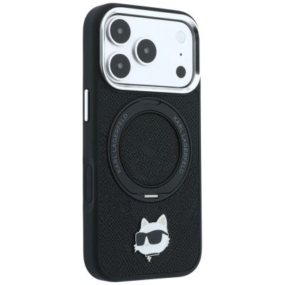 4. Karl Lagerfeld with Ring Stand 360 Choupette Head Pin MagSafe Case for iPhone 18 Pro / 17 Pro - Black