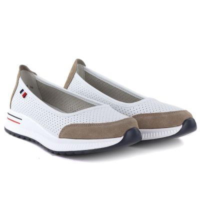 4. Leather ballet flats with a thick sole, openwork, white Jezzi 7815