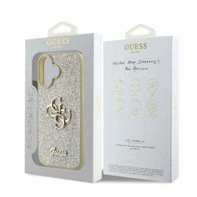 4. Guess Fixed Glitter Big 4G iPhone 16 Case - Gold