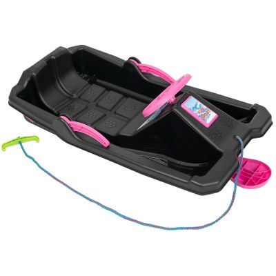 2. PLASTIC SLED WITH BRAKE AND HANDLEBAR ADAŚ 84x43x25CM BLACK WITH PINK