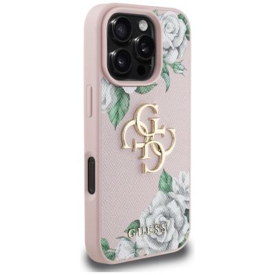 4. Guess Grained Roses Big 4G logo iPhone 16 Pro Max case - pink
