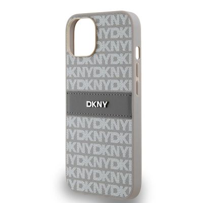 6. DKNY Leather Mono Stripe & Metal Logo case for iPhone 15 / 14 / 13 - beige
