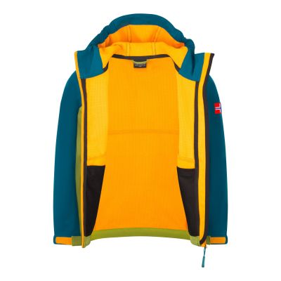 3. Trollkids Kristiansand Softshell Jacket pear green/lagoon green/Sunset in the Sahara (320-360)