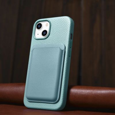 15. iCarer Litchi Premium Leather Case iPhone 14 Magnetic Leather Case with MagSafe Green (WMI14220709-GN)