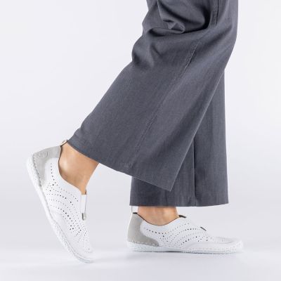7. Women's leather openwork slip-on shoes, white Rieker 43663-80