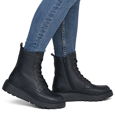 6. Women's leather ankle boots with platform, black, Rieker 70410-00