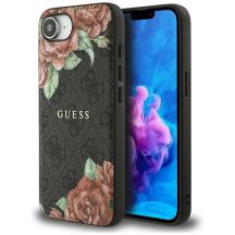 Guess 4G Flowers Print MagSafe case for iPhone 16e - black