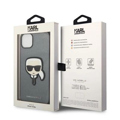 8. Karl Lagerfeld Saffiano Karl's Head Patch case for iPhone 14 - silver