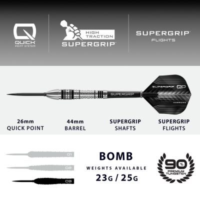 3. Harrows SUPERGRIP QP BOMB 90% steeltip darts
