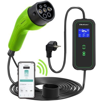 11. Qoltec 52476 Mobile charger for electric car EV with regulation 2 in 1 Type 2 | 3.5kW | 230V | Wi-fi | LCD | Portable | Wallbox | 5m
