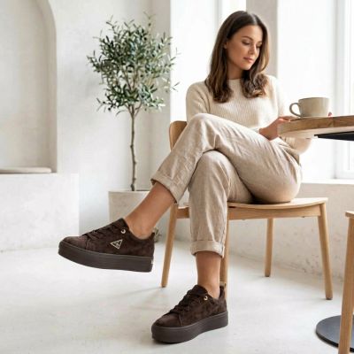 10. Women's leather platform sneakers, brown, Filippo DP3533