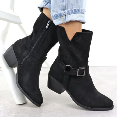 12. Women's suede cowboy boots black M.Daszyński MR1921-47