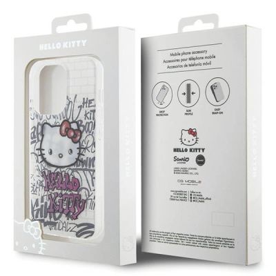 8. Hello Kitty IML Kitty On Bricks Graffiti case for iPhone 14 Pro - white
