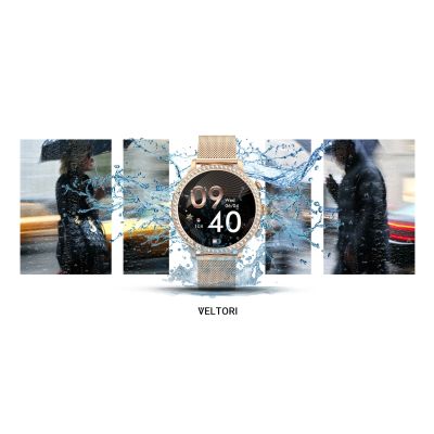 24. VELTORI VT310-1 Women's Smartwatch Gold Bracelet + Pink Silicone Strap
