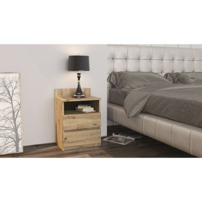 4. M1 MALWA BEDSIDE TABLE 2 DRAWERS 1 SHELF ARTISAN