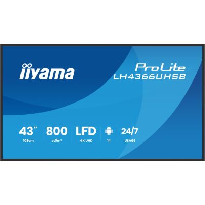14. iiyama LH4366UHSB-B1AG signage display Flat panel Digital Signage 109.2 cm (43") LCD Wi-Fi 800 cd/m2 4K Ultra HD Black Built-in processor Android 24/7