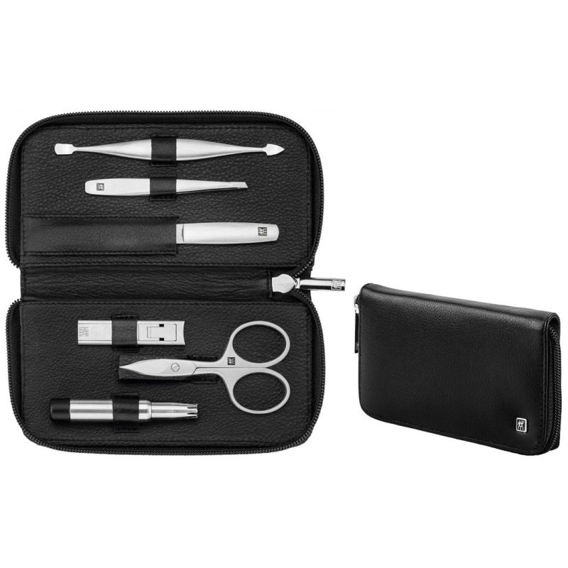 Zwilling Twinox Travel Set – black leather case, 6 pieces – Black