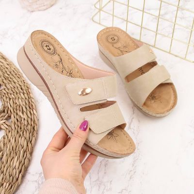 eVento W EVE224B beige wedge sandals with velcro 