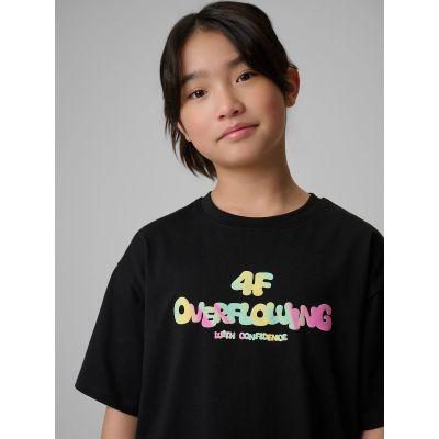 5. Girls' loose T-shirt with print 4F 4FJRSS26TTSHF4137-020S