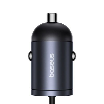 3. Baseus Tiny Star 30W Car Charger with Built-in Spiral USB-C Cable - Black