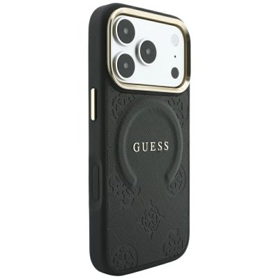 9. Guess Saffiano Peony & Ring MagSafe Case for iPhone 17 Pro Max / 18 Pro Max - Black