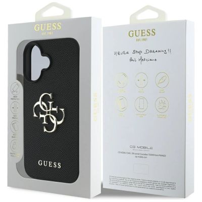 8. Guess Grained Big 4G Logo Small Classic Logo case for iPhone 16 - black